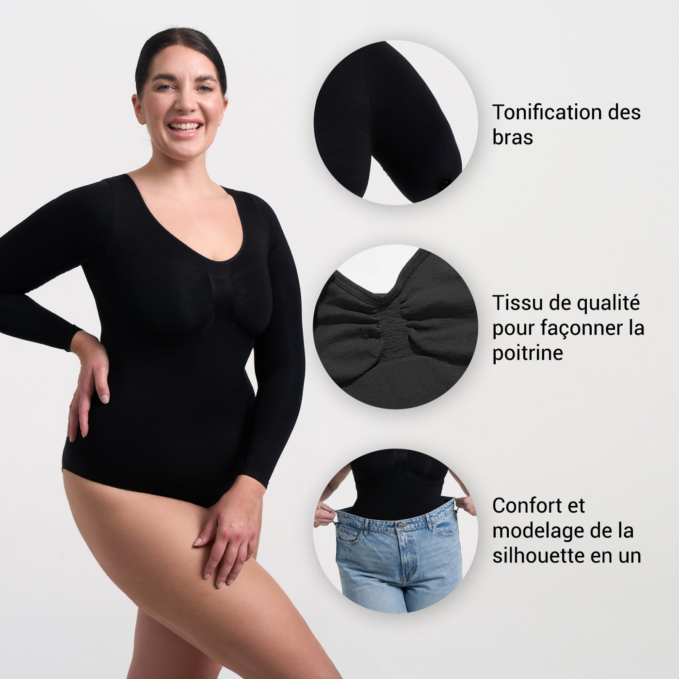 Body sculptant à manches longues avec string
