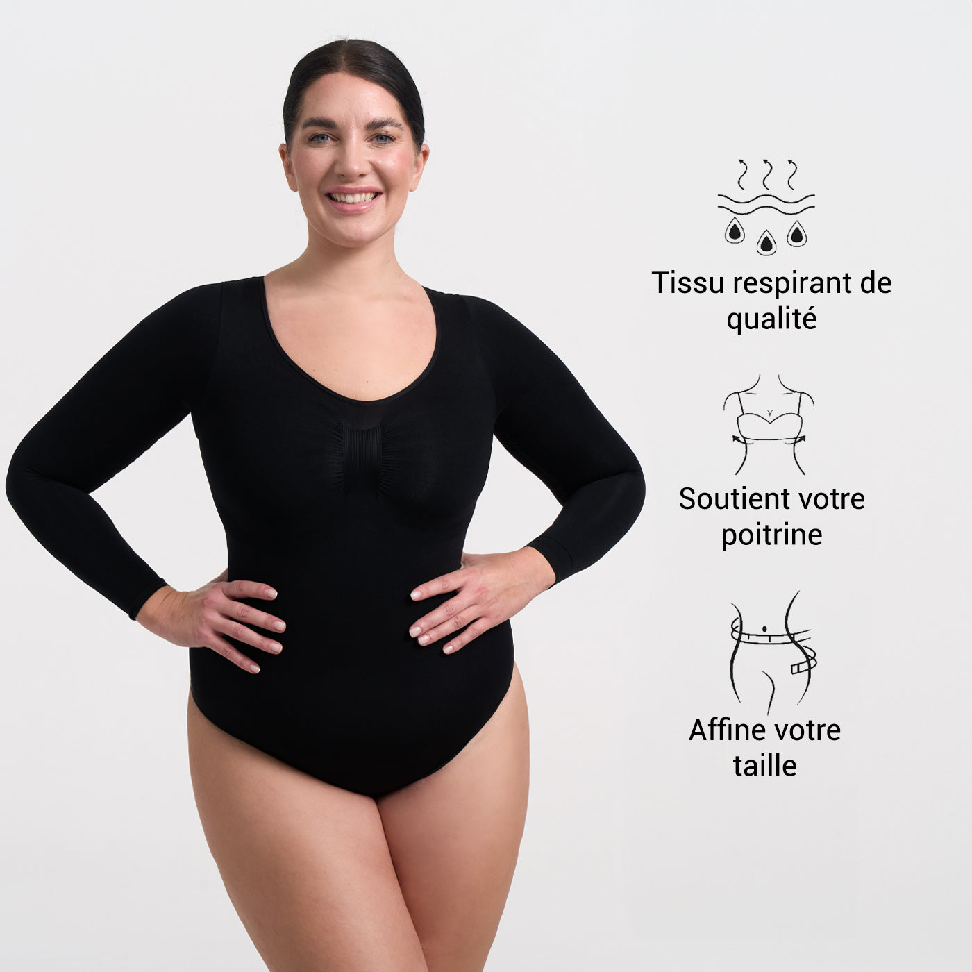 Body sculptant à manches longues avec string